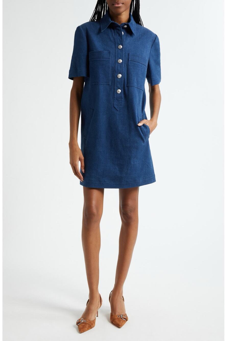 Veronica Beard | Preppy Denim Koulis Short Sleeve 1/2 Button Down Shirt Dress